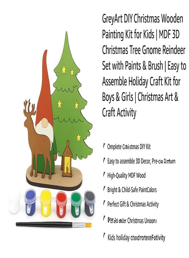 GreyArt DIY Christmas Wooden Painting Kit for Kids | MDF 3D Christmas Gnome, Reindeer & Tree Craft Set with Paints & Brush | Easy to Assemble Art & Craft Activity (Style-3) - Image 4
